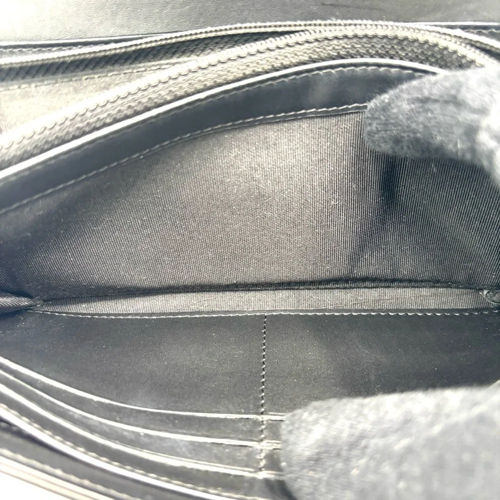 CHANEL Black Quilted Patent‎ Leather Wallet with Elegant Silver Accents